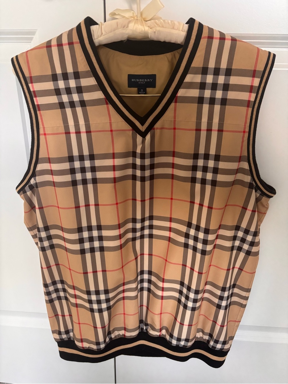 Burberry Golf Tan Vintage Check V-Neck Sleeveless Vest